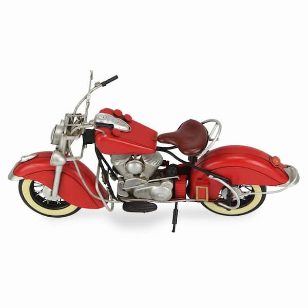 HomeRoots Metal Red and Silver Hand Painted Motorcycle Model Sculpture