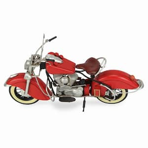 Metal Red and Silver Hand Painted Motorcycle Model Sculpture