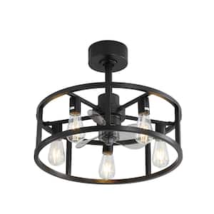 21 in. Indoor Black Small Open-Frame Ceiling Fan with Light Kit and Remote Control Included