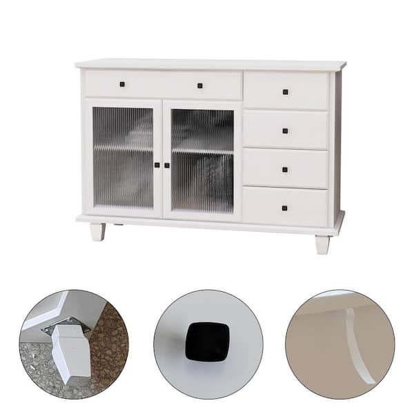 Tileon 41.34 in. W x 15.55 in. D x 35.43 in. H in White MDF Ready to Assemble Cabinet with Glass Doors