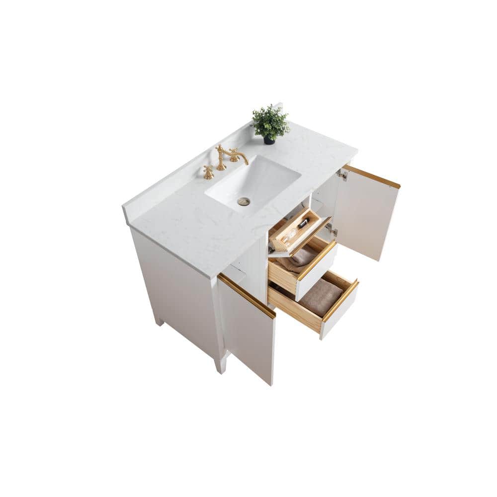 48" White MDF Freestanding Bathroom Vanity with Gold Accents