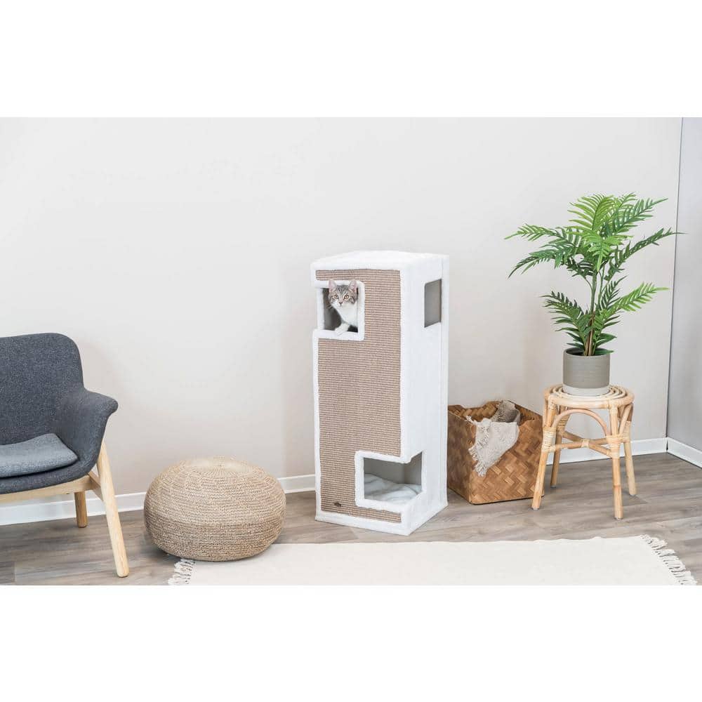 Gerardo 3-Story White and Brown Sisal Cat Tower