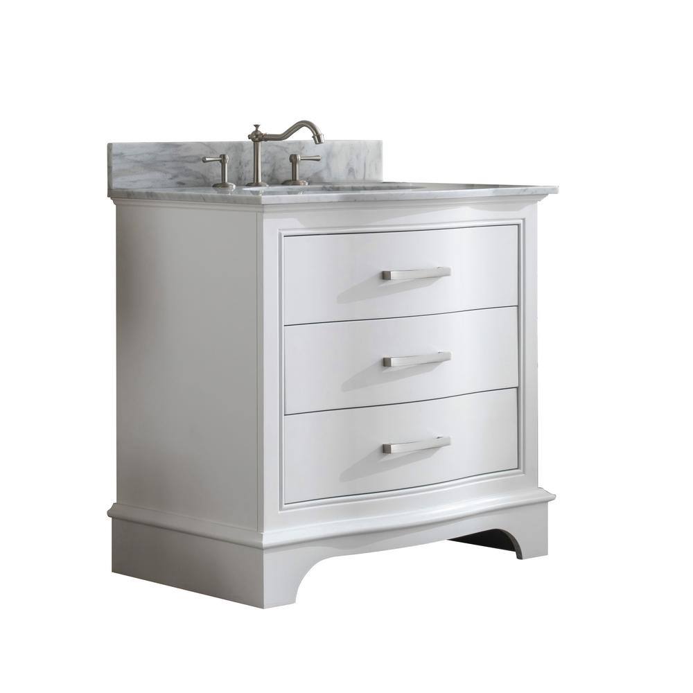 Monroe 36'' White Solid Wood Freestanding Vanity with Marble Top