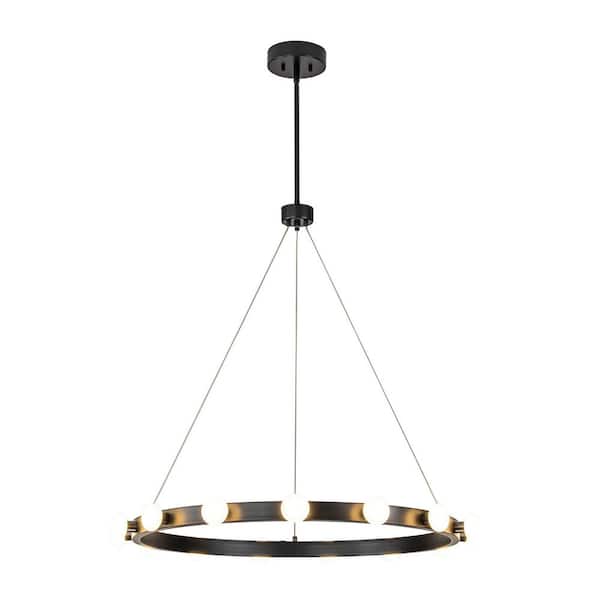 Twedt 15-Light Mid-Century Modern Black Integrated LED Large Wagon Wheel Chandelier for Dining Room/Living Room