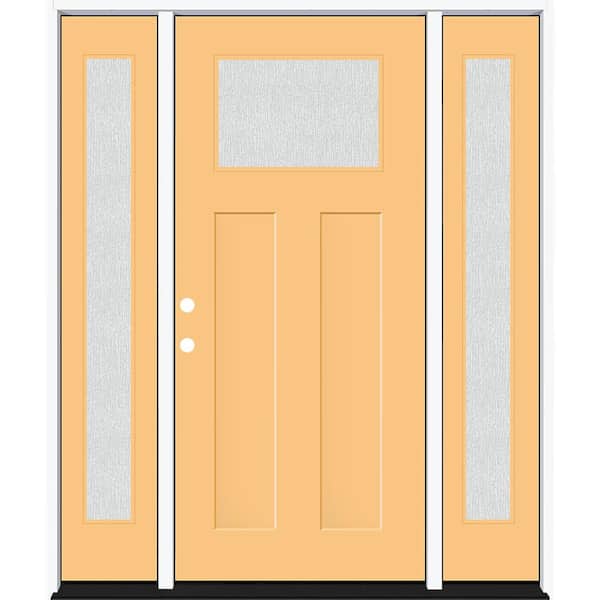 Legacy 68 in. x 80 in. 1/4 Toplite Rain Glass RHIS Primed Jackfruit Finish Fiberglass Prehung Front Door w/Dbl 14 in. SL