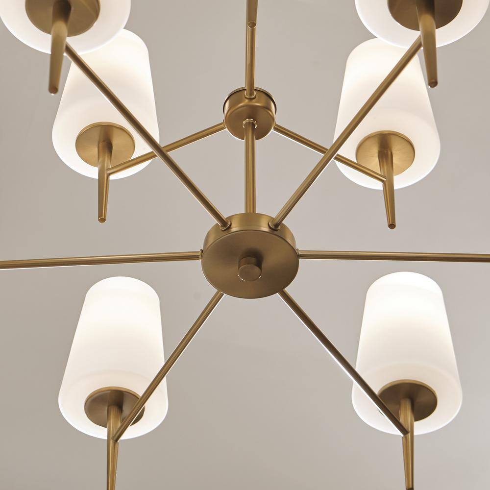 Satin Brass and Opal Glass 9-Light Chandelier