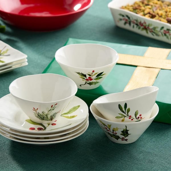 Holly And Vines Assorted Colors Stoneware Ice Cream Bowls 22 fl. oz. 6.25 in. x 3 in. (Set of 4)