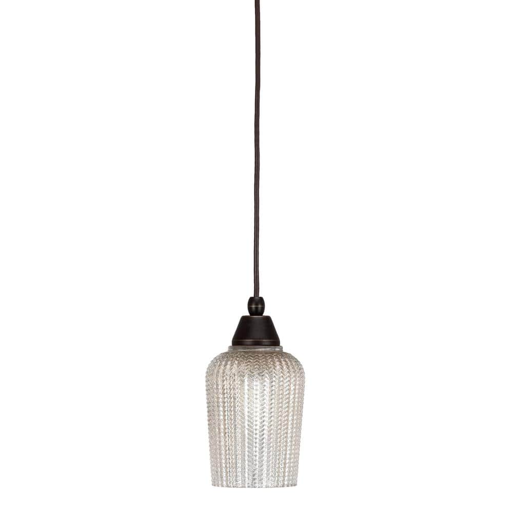 Bryson 5 in. 1-Light Dark Granite Cord Pendant Light with 5 in. Silver Text