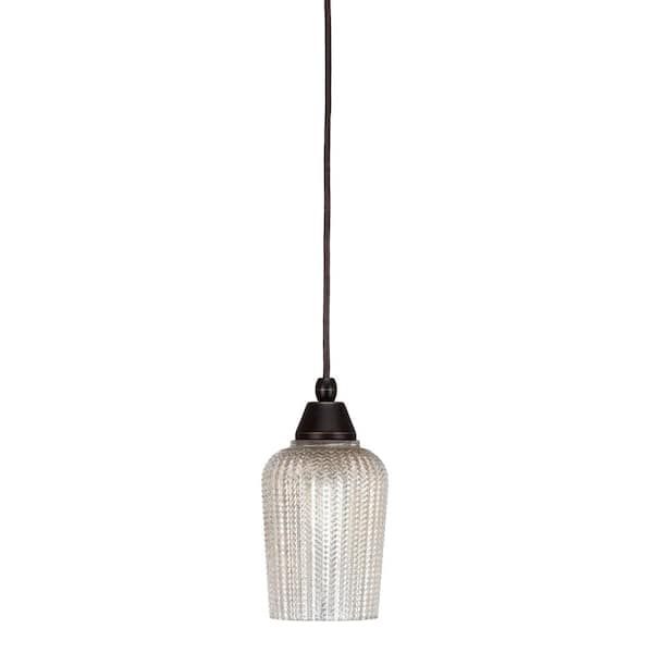Unbranded Bryson 5 in. 1-Light Dark Granite Cord Pendant Light with 5 in. Silver Textured Glass Shade, no bulb included