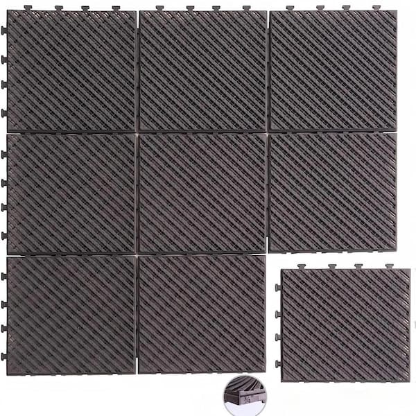 DENISLAWN (9-Pack)Patio Plastic Interlocking Deck Tiles, 12 in. x 12 in. Square Composite Decking Tiles in Brown