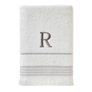 Casual Monogram Letter R Bath Towel, white, cotton