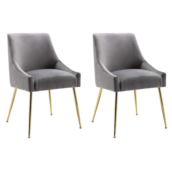 Trinity Gray Upholstered Velvet Accent Chair with Metal Legs (Set Of 2)