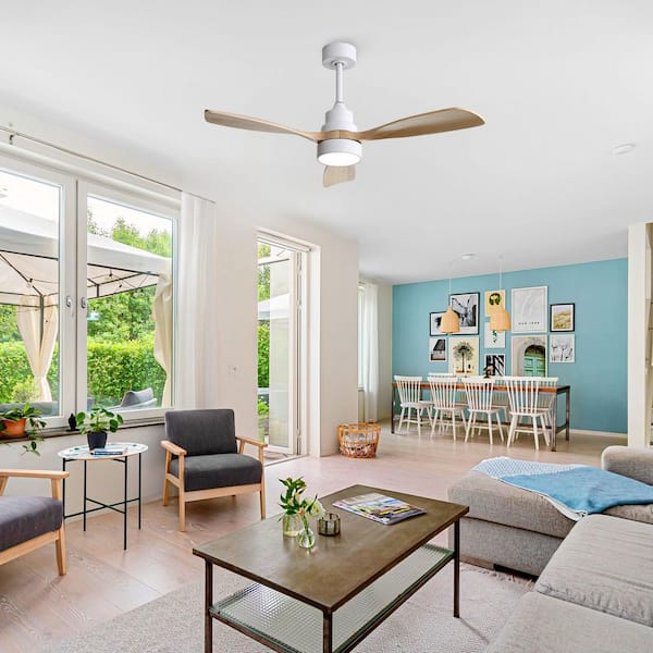 Auris 48 in. White Oak Downrod Standard Ceiling Fan with Integrated LED with Remote Included 3-Blades Reversible