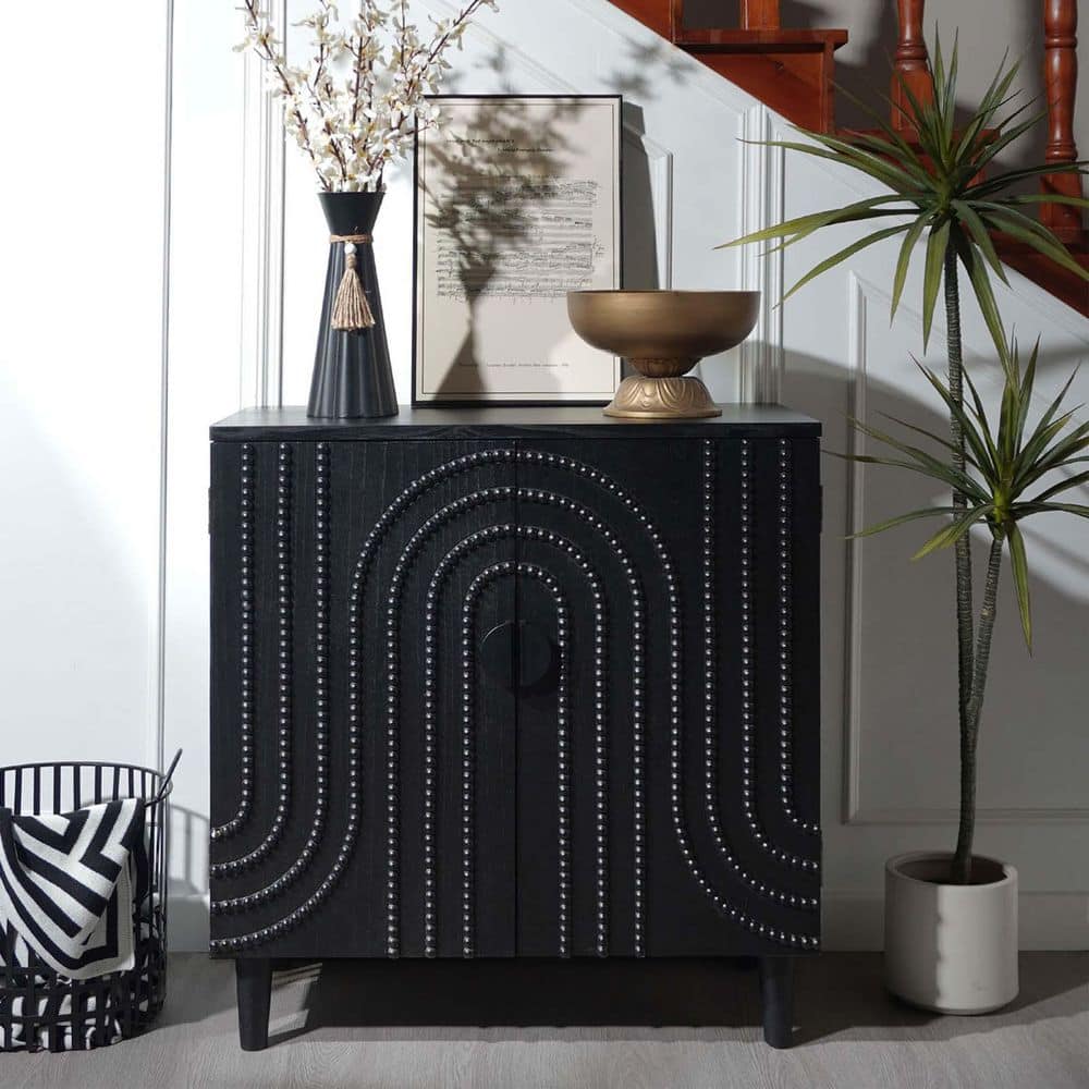 Black MDF 30 in. 2-Door Modern Sideboard Buffet Cabinet Kitchen Storage Cab