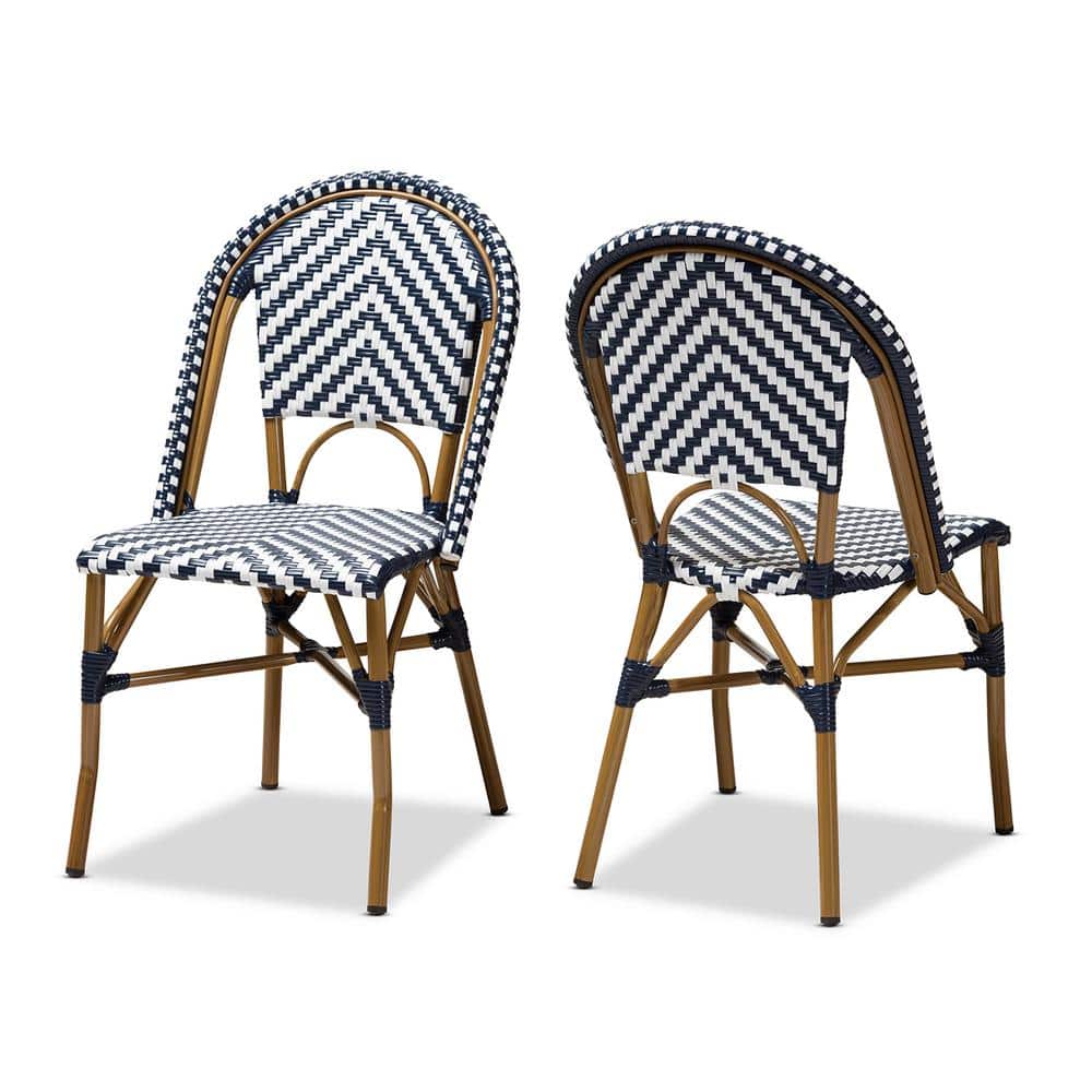 Bistro-Style Blue and White Aluminum Stackable Dining Chair Set