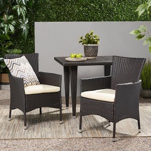 Clementine 2-Piece PE All-Weather Wicker Outdoor Dining Chair Set with Beige Waterproof Cushion