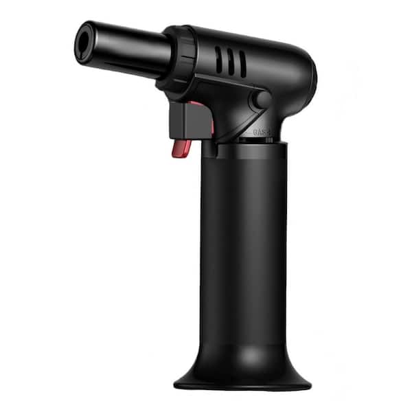 Alloy Steel, Black Butane Torch Lighter with Visible Fuel Window, Adjustable Continuous Flame (Butane Not Included)