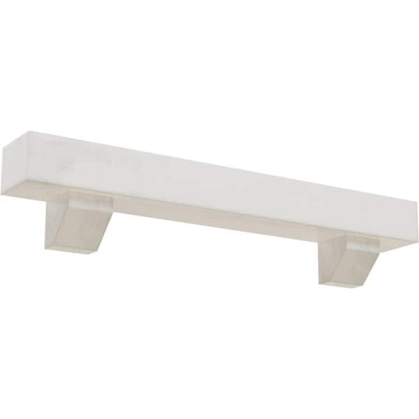 Ekena Millwork 4 in. x 4 in. x 5 ft. Rustic Smooth Faux Wood Fireplace Mantel Kit, Ashford Corbels, Factory Prepped Ready to Paint
