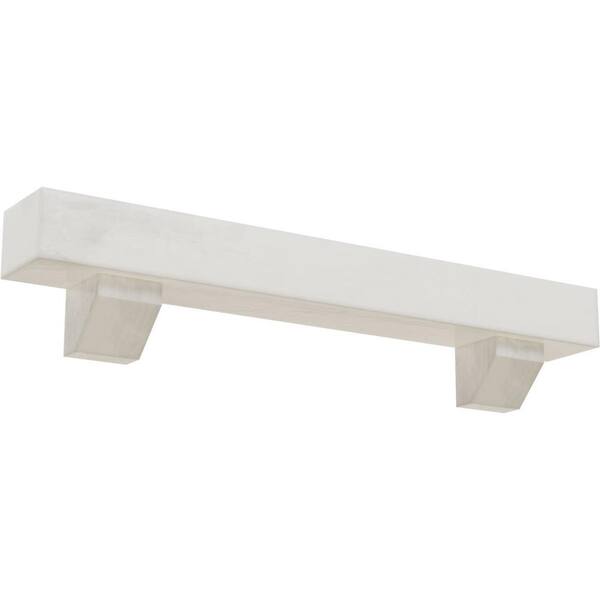 Ekena Millwork 6 in. x 8 in. x 3 ft. Rustic Smooth Faux Wood Fireplace Mantel Kit, Ashford Corbels, Factory Prepped Ready to Paint