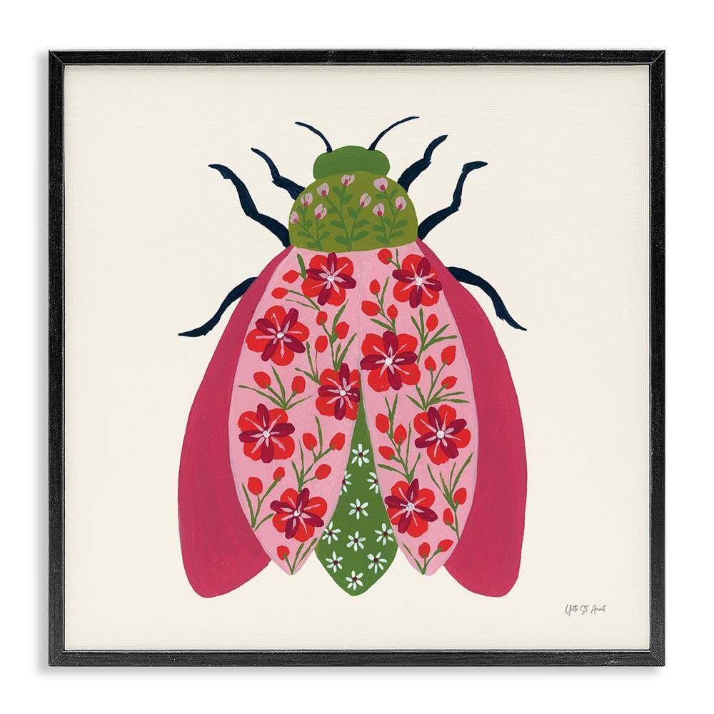 Pink and Green Blooming Beetle by Yvette St Amant Black Framed Animal Giclee Art Print 12 in. x 12 in. price history on PriceWatchPro
