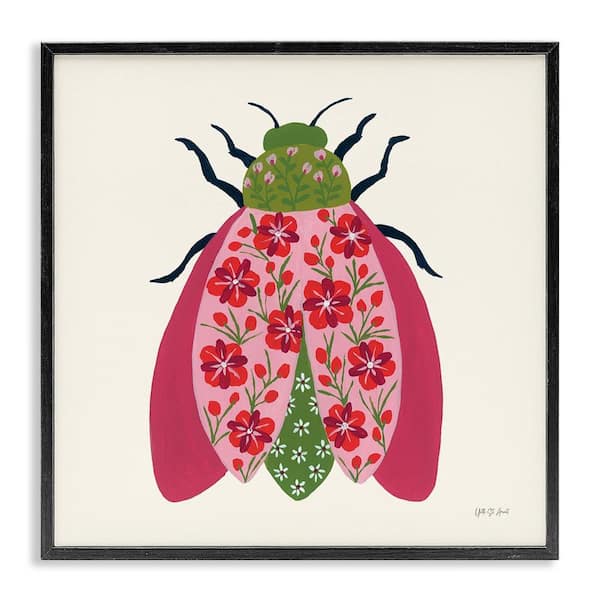 Stupell Industries Pink and Green Blooming Beetle by Yvette St Amant Black Framed Animal Giclee Art Print 12 in. x 12 in.