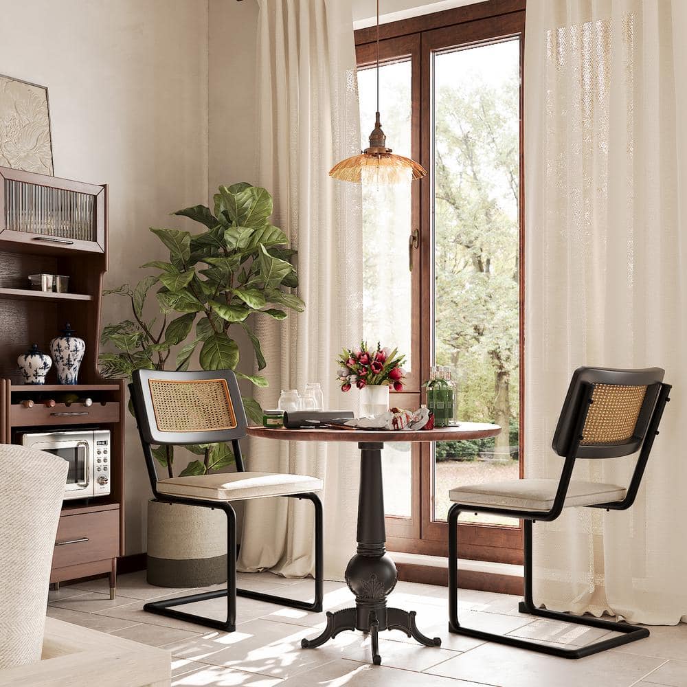Mid-Century Rattan Outdoor Dining Chair with Cane Backrest and Metal Base, 