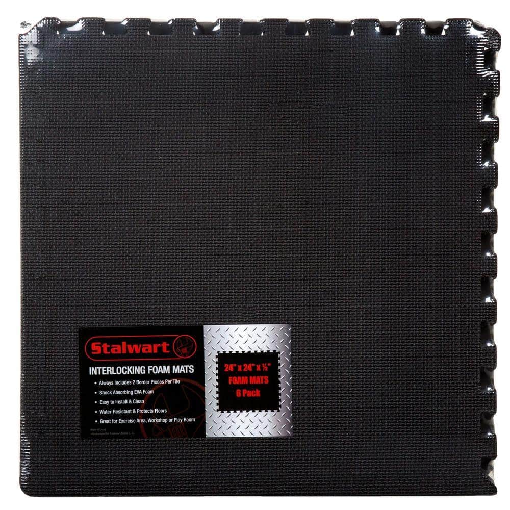 PROSOURCEFIT Extra Thick Exercise Puzzle Mat Black 24 in. x 24 in. x 1 in.  EVA Foam Interlocking Anti-Fatigue (6-pack) (24 sq. ft.) ps-2294-hdpm-black  - The Home Depot