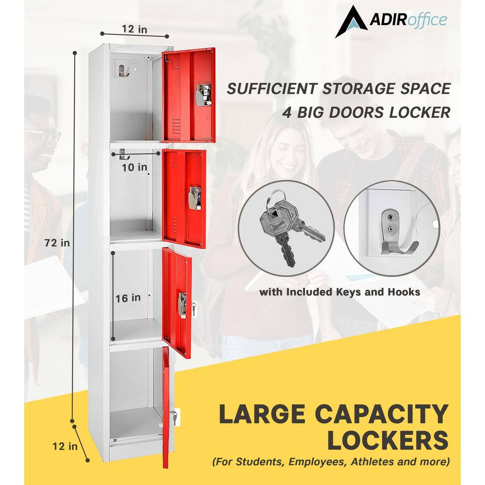 72" Red Steel 4-Door Freestanding Office Locker