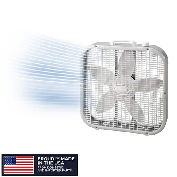Lasko 20 in. 3 Speed Box Fan in White for Bedrooms, Living Rooms, Garages with Save Smart Technology, 1800 CFM, Carry Handle