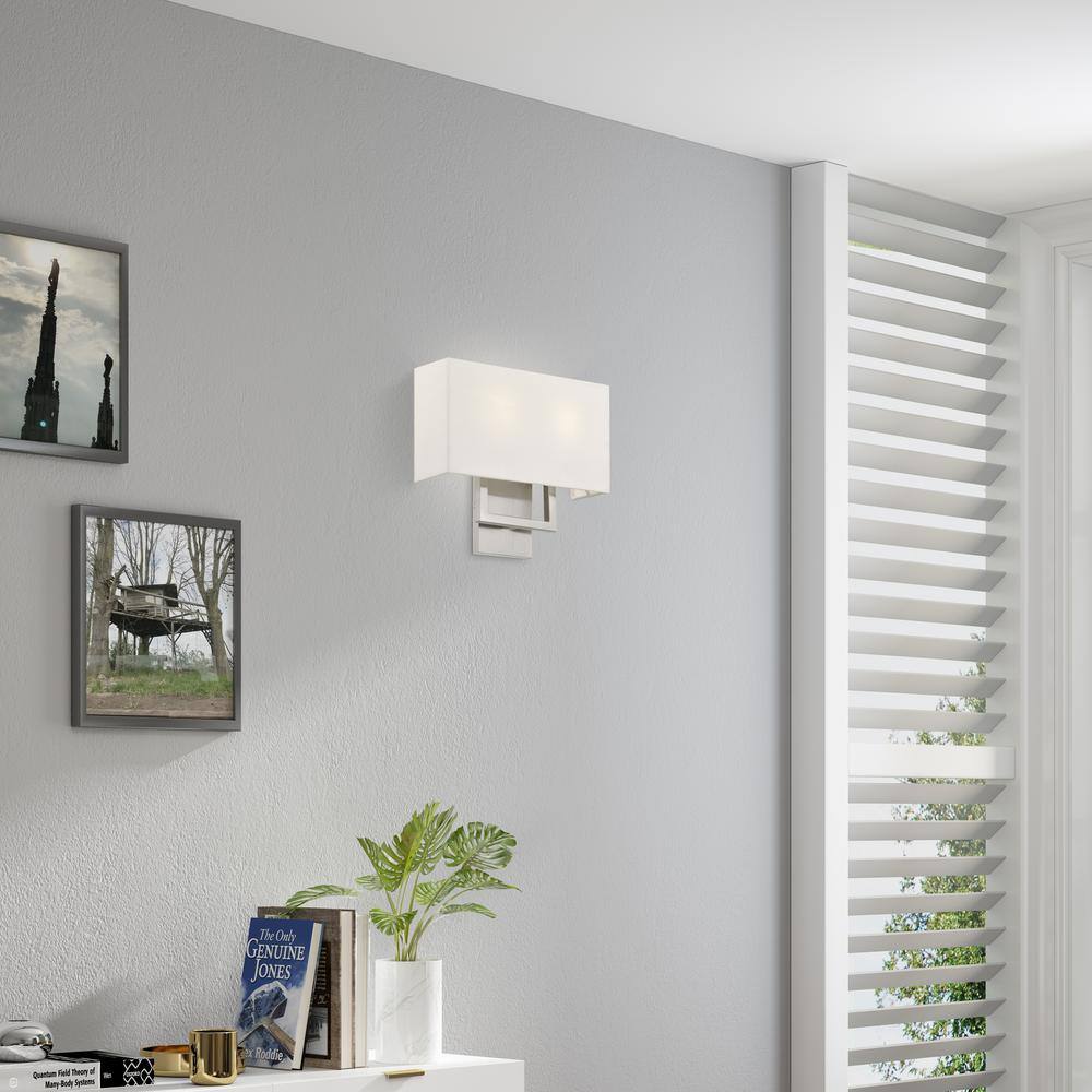 Pierson 2-Light Brushed Nickel Wall Sconce with Off-White Shade