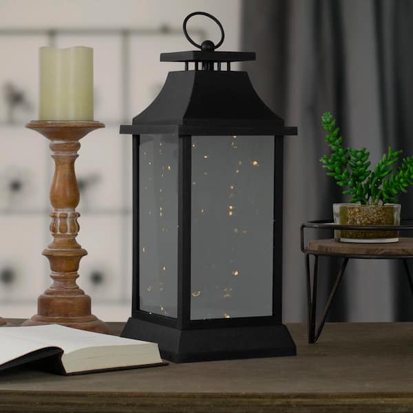 Northlight 16 in. Black LED Lighted Battery Operated Lantern Warm White Flickering Light