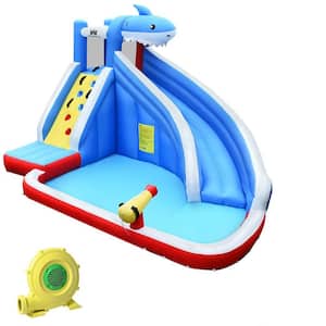 Inflatable Water Park Bounce House Slide Shark with Climbing Wall Splash Pool
