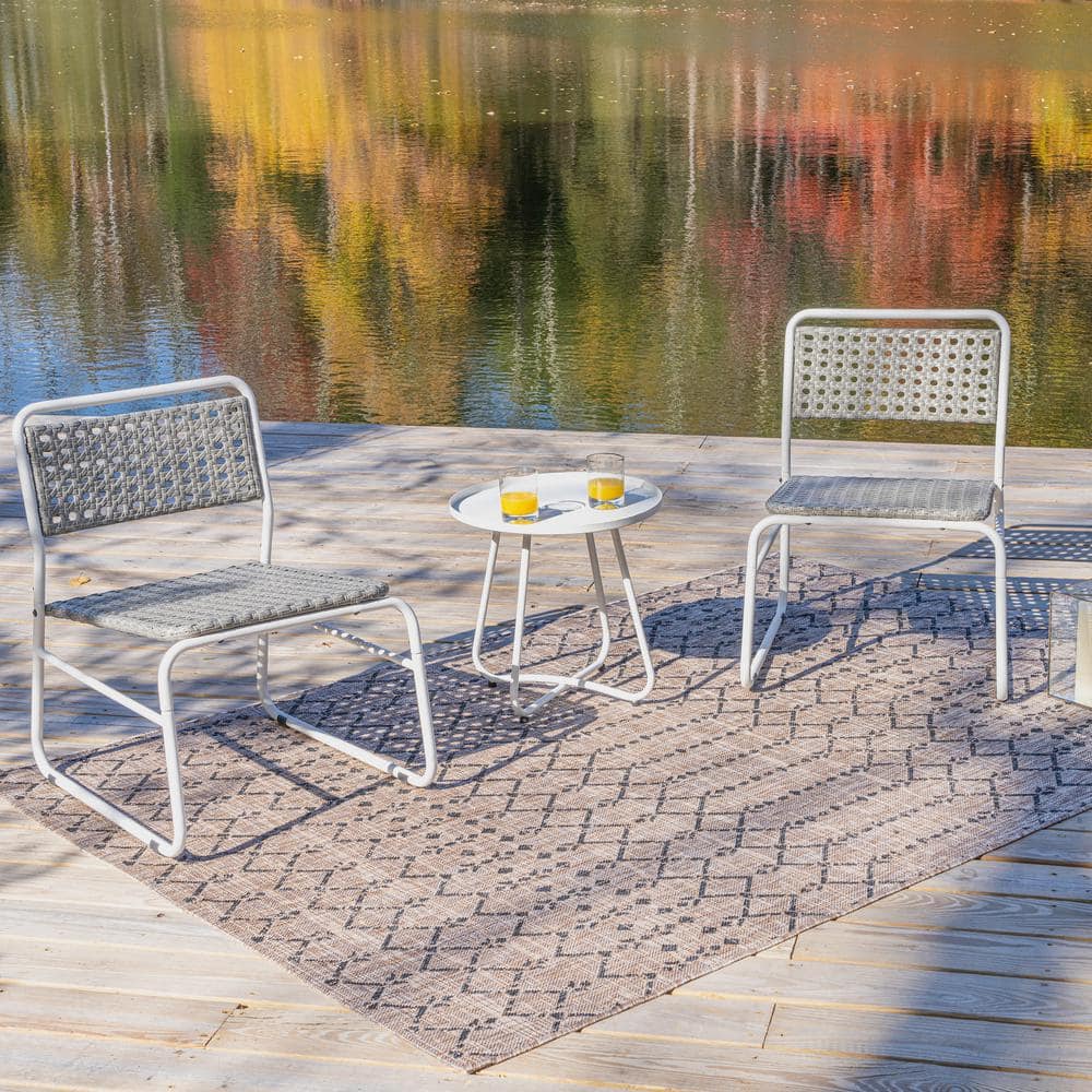 Freja White and Gray Faux Rattan 3-Piece Patio Set