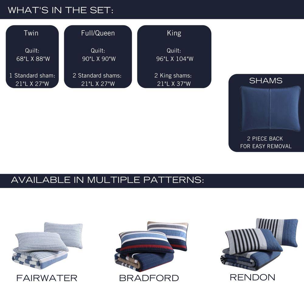 Classic Blue Cotton Reversible Full Quilt Set