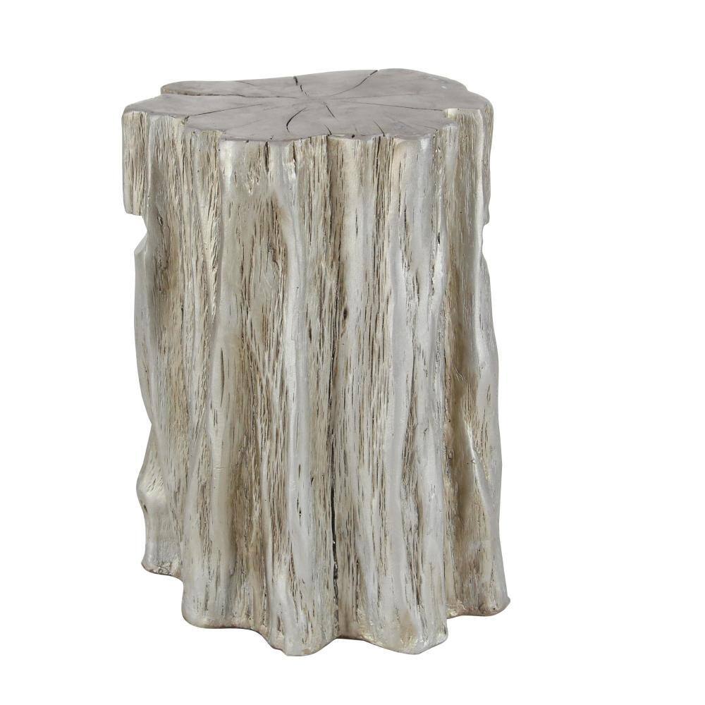Silver Tree Trunk Inspired Round Fiberglass Accent Stool 13" x 19"