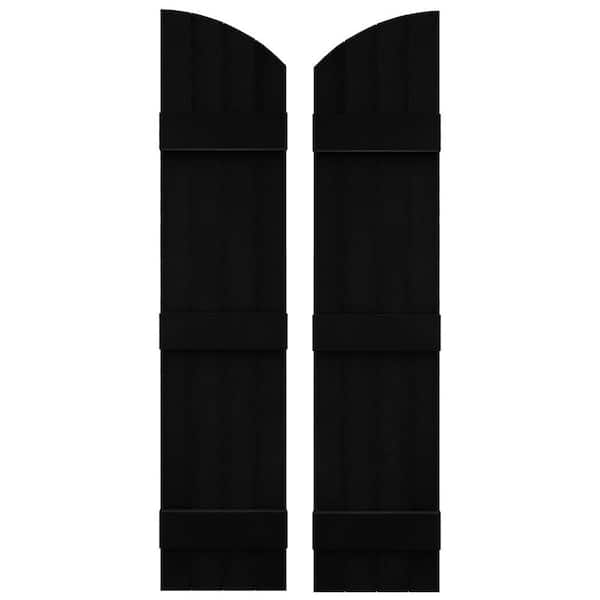 Builders Edge 14 in. W x 85 in. H Vinyl Exterior Arch Top Joined Board and Batten Shutters Pair in Black