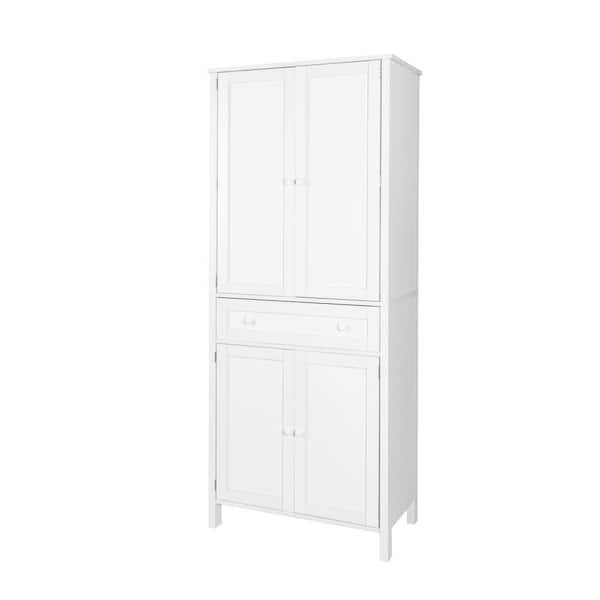 70.87 in. Wood Pantry Organizer with Drawer and Adjustable Shelves in White