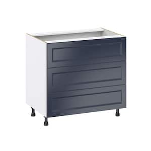 Devon Painted Blue Shaker Assembled Base Kitchen Cabinet with 3 Drawers 36 in. W x 34.5 in. H x 24 in. D