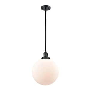 Beacon 1-Light Matte Black Globe Pendant Light with Matte White Glass Shade