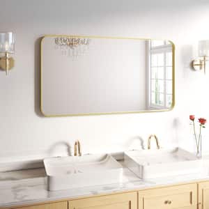 55 in. W x 30 in. H Rectangular Aluminum Framed Wall Bathroom Vanity Wall Mount Mirror in Gold