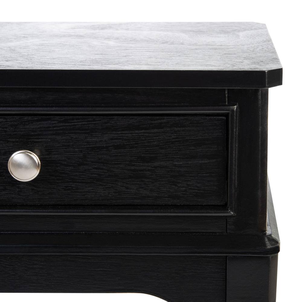 Opal French Black Wood Storage Accent Table with Scalloped Apron