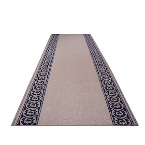 Scroll Border Series Gray 26 in. x 14 ft. Your Choice Length Stair Runner