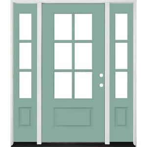 Legacy 60 in. x 80 in. 3/4-6-Lite Clear Glass LHIS Primed Quarry Finish Fiberglass Prehung Front Door with Dbl 10 in. SL