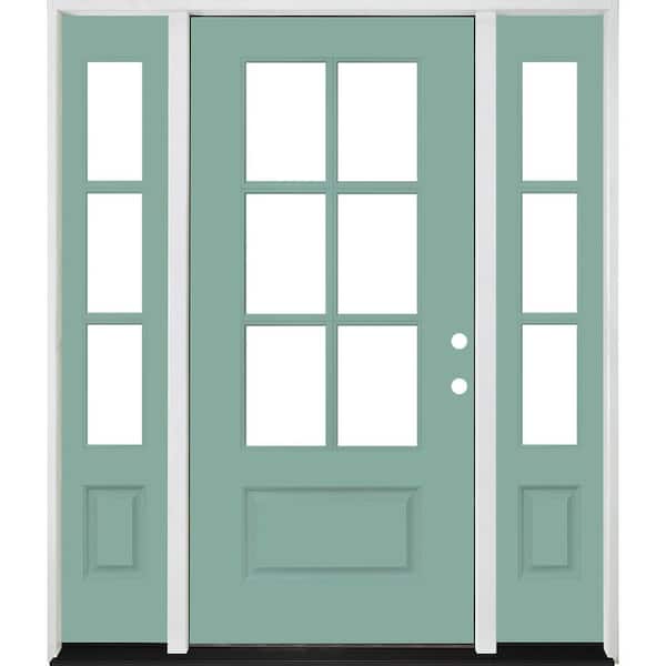 Legacy 60 in. x 80 in. 3/4-6-Lite Clear Glass LHIS Primed Quarry Finish Fiberglass Prehung Front Door with Dbl 10 in. SL