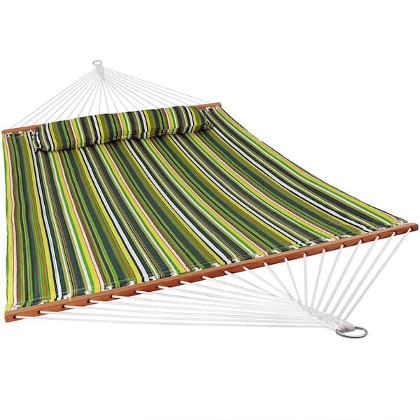 Sunnydaze 11-3/4 ft. Quilted Double Fabric 2-Person Hammock in Melon Stripe