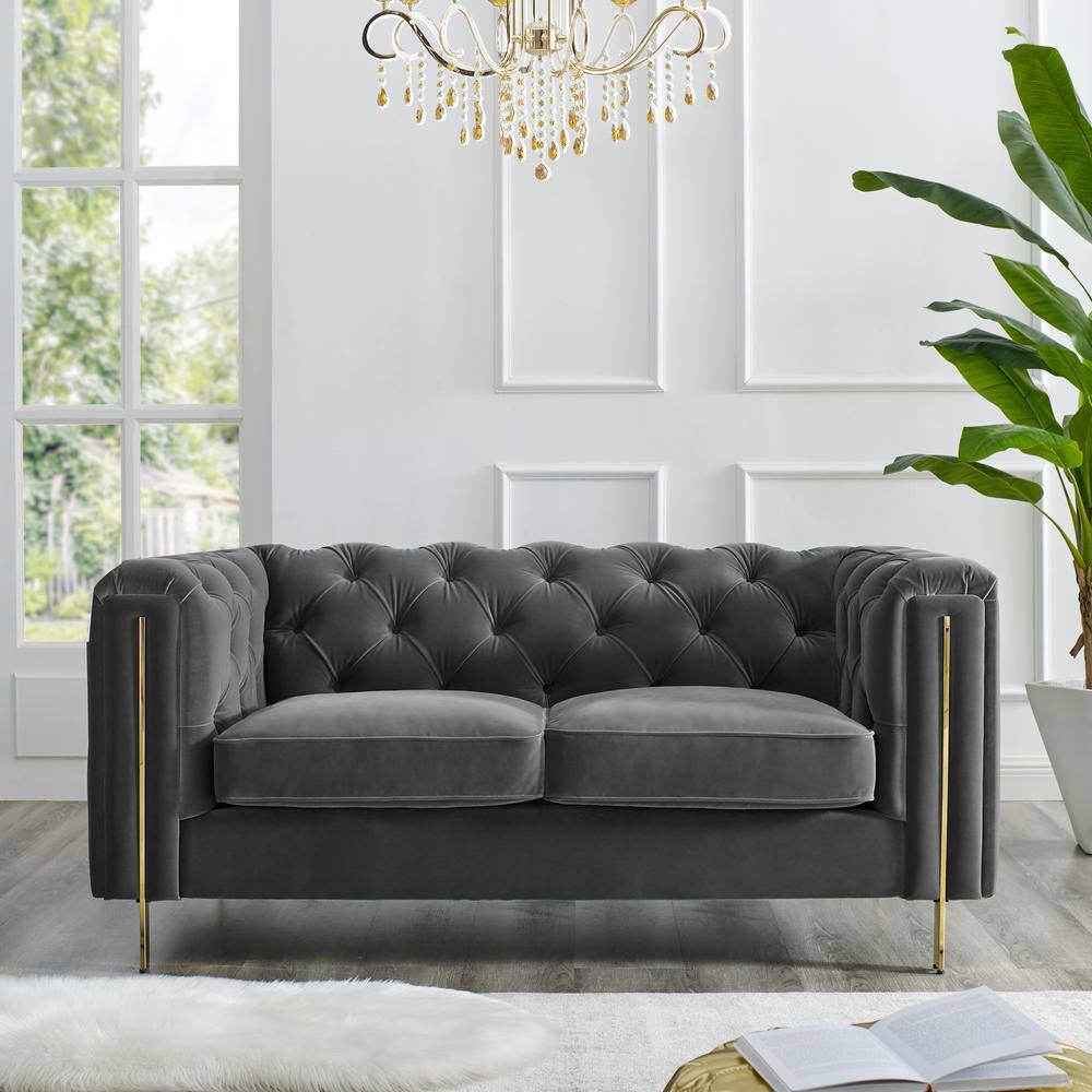 Charlene 66'' Gray Velvet Tufted Chesterfield Loveseat