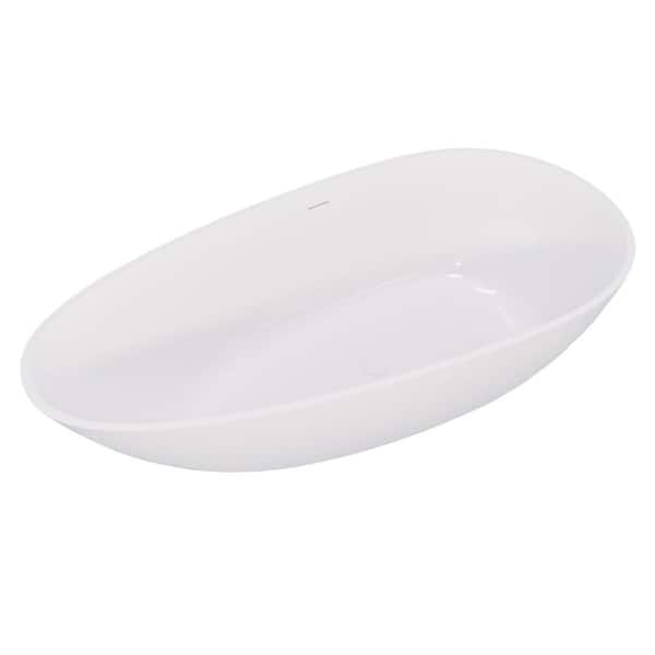 59 in. x 31 in. Stone Resin Solid Surface Freestanding Soaking Bathtub in White