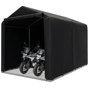 5.2 ft. W x 7.1 ft. D x 4.1 ft. H Black Metal Bicycle Motorcycle Carport Outdoor Storage Shed