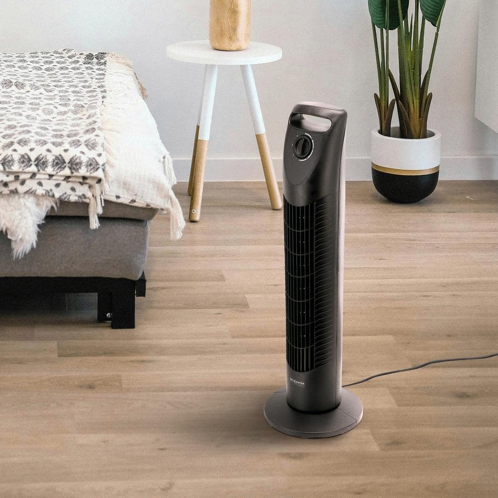 Black 32-Inch Oscillating Three-Speed Tower Fan