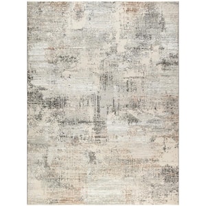 Eco-Friendly Beige Grey 9 ft. x 12 ft. Abstract Contemporary Area Rug